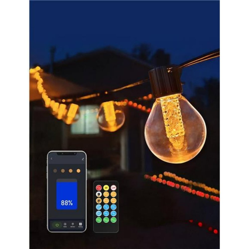 Outdoor String Lights w/ Dimmer - 50Ft Led Patio Light 3 Modes Waterproof Light